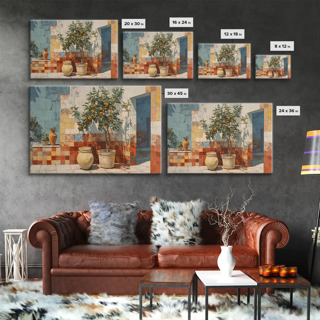 Orange Tree in a Courtyard Planter Canvas Print, Italian Villa Art, Original Painting, Living Room Decor, Fine Art, Villa, IVA-3x2-66