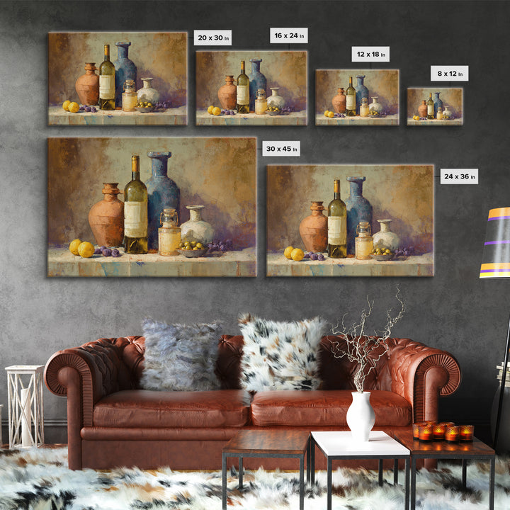 White Wine and Olives Still Life Canvas Print, Italian Villa Art, Coastal Wall Art, Living Room Decor, Fine Art, Villa, IVA-3x2-68