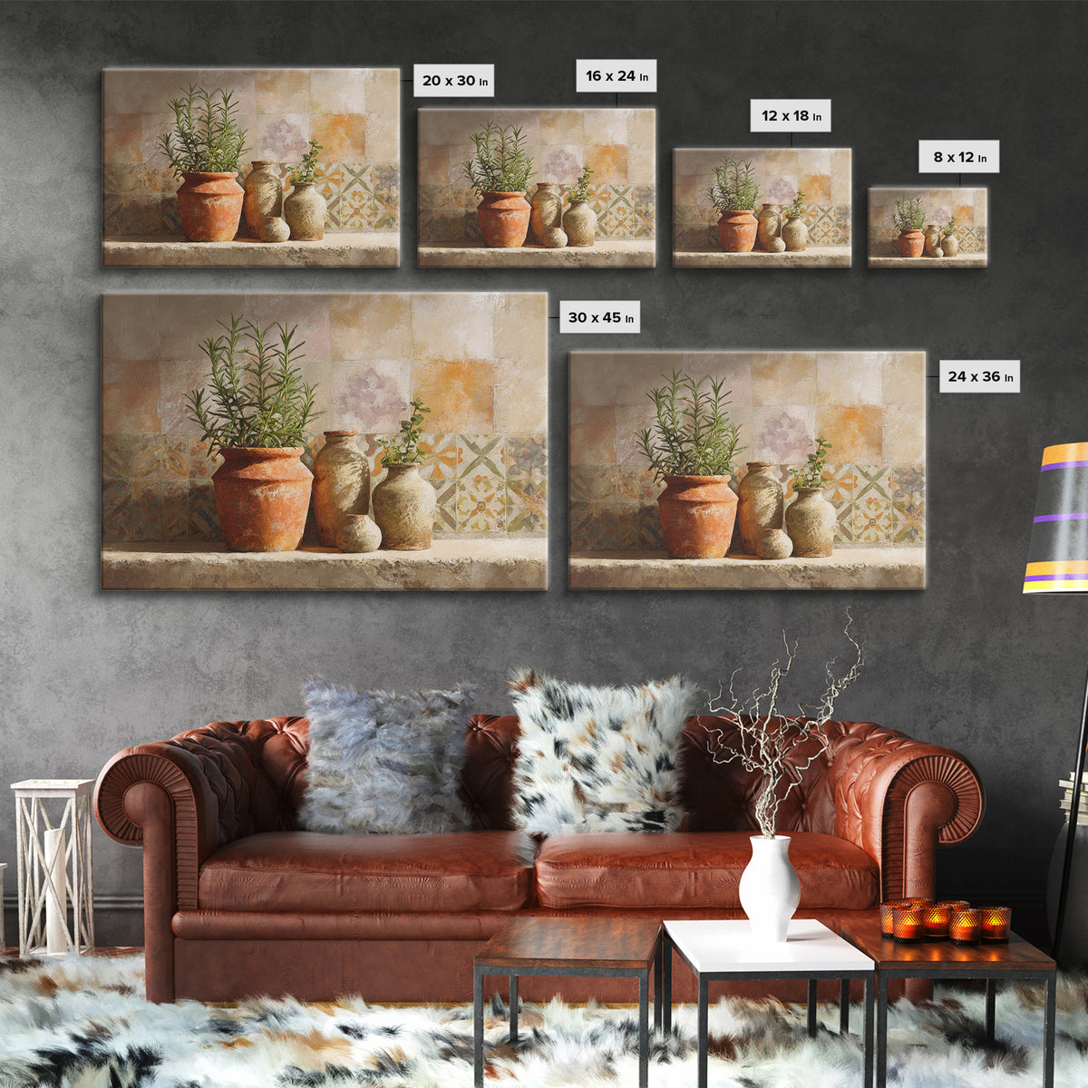 Terra Cotta Pot Framed Canvas Print, Italian Villa Art, Digital Wall Art, Living Room Decor, Oil Painting, Villa, Gallery Wall, IVA-3x2-74