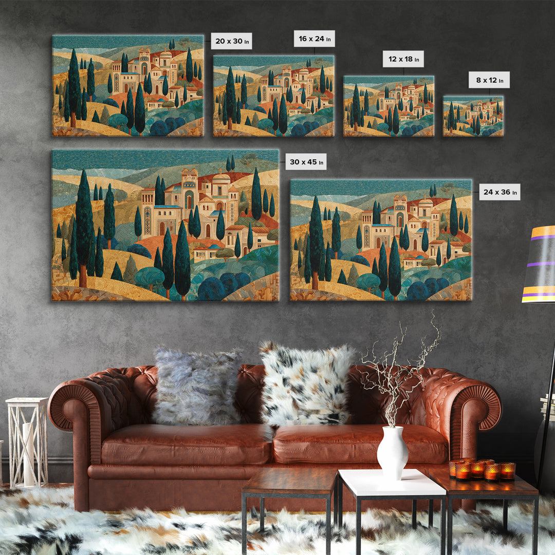 Tuscan Hillside with Cypress Trees and Golden Canvas Print, Italian Villa Art, Farmhouse Wall Art, Living Room Decor, Villa, IVA-3x2-77