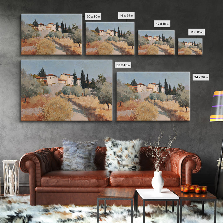 Olive Grove Path Framed Canvas Print, Italian Villa Art, Oil Painting, Living Room Decor, Watercolor Art, Villa, IVA-3x2-79