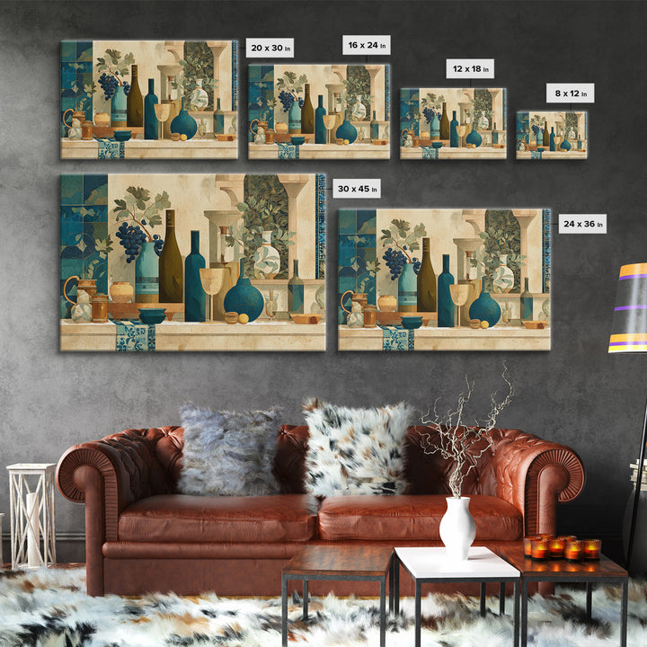 Grapevine and Wine Still Life on Linen Canvas Print, Italian Villa Art, Living Room Art, Living Room Decor, Fine Art, Villa, IVA-3x2-83