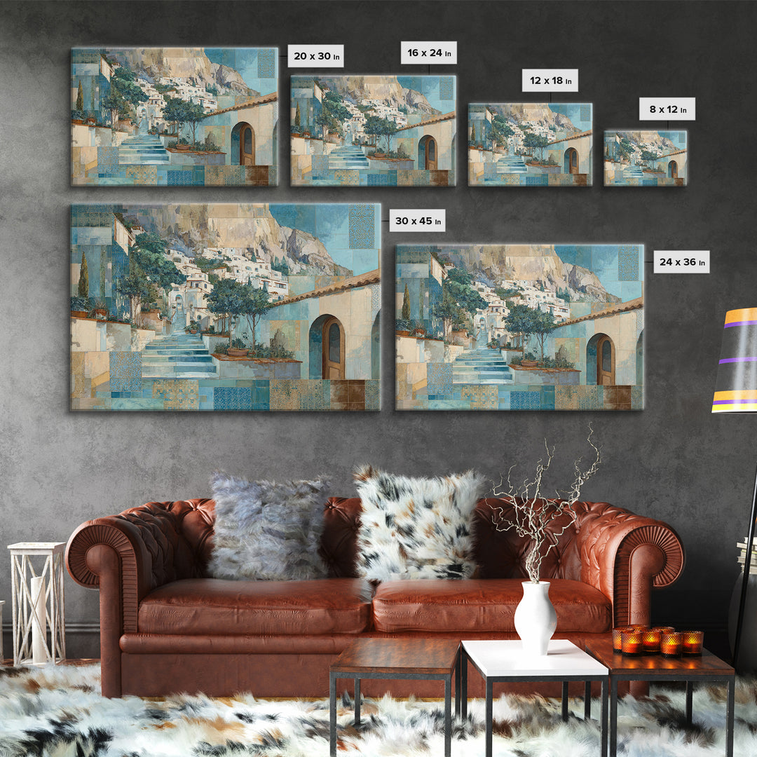 Amalfi Coast Cliffs Canvas Print, Italian Villa Art, Coastal Wall Art, Living Room Decor, Oil Painting, Villa, IVA-3x2-89