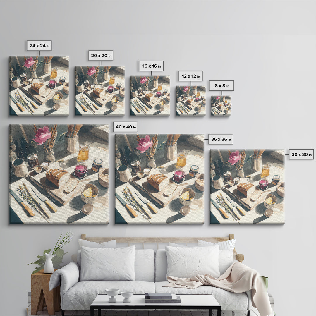 Chef Knives and Herbs Arranged as Graphic Canvas Print, Kitchen Art, Minimalist Wall Art, Kitchen Decor, Fine Art, Kitchen, KIT-1x1-10