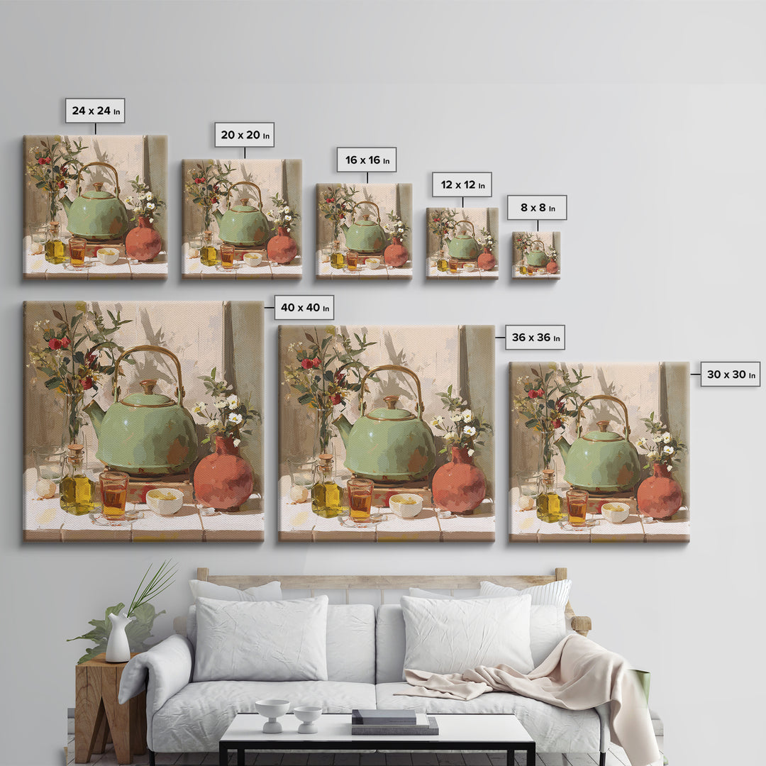 Tea Kettle with Steam and Wildflowers Canvas Print, Kitchen Art, Coffee Art, Kitchen Decor, Fine Art, Kitchen, Fine Art Print, KIT-1x1-14