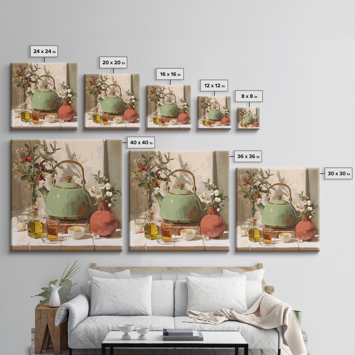 Tea Kettle with Steam and Wildflowers Canvas Print, Kitchen Art, Coffee Art, Kitchen Decor, Fine Art, Kitchen, Fine Art Print, KIT-1x1-14