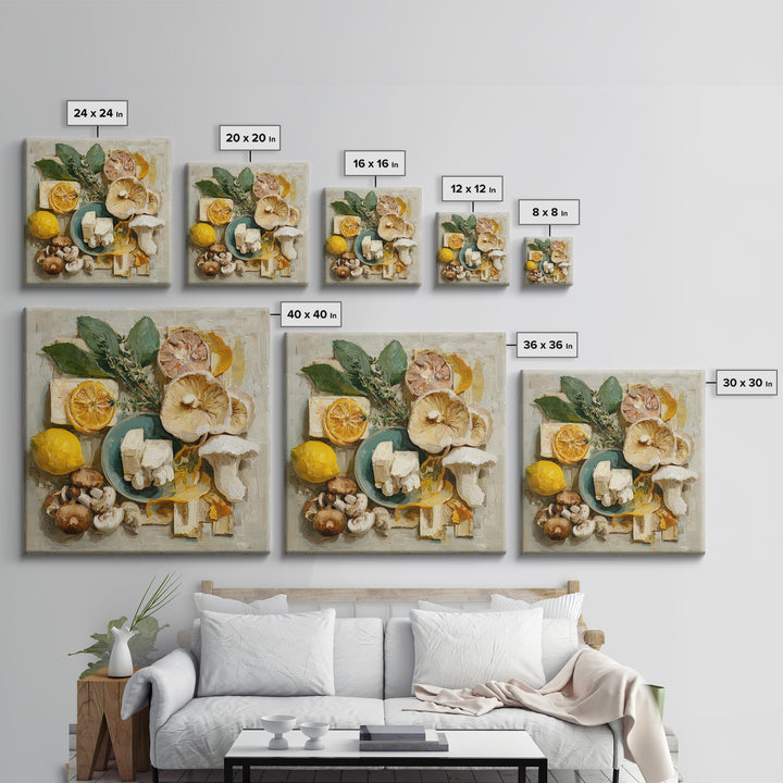 Mushrooms and Thyme Botanical Study Canvas Print, Kitchen Art, Kitchen Wall Art, Kitchen Decor, Watercolor Art, Kitchen, KIT-1x1-15