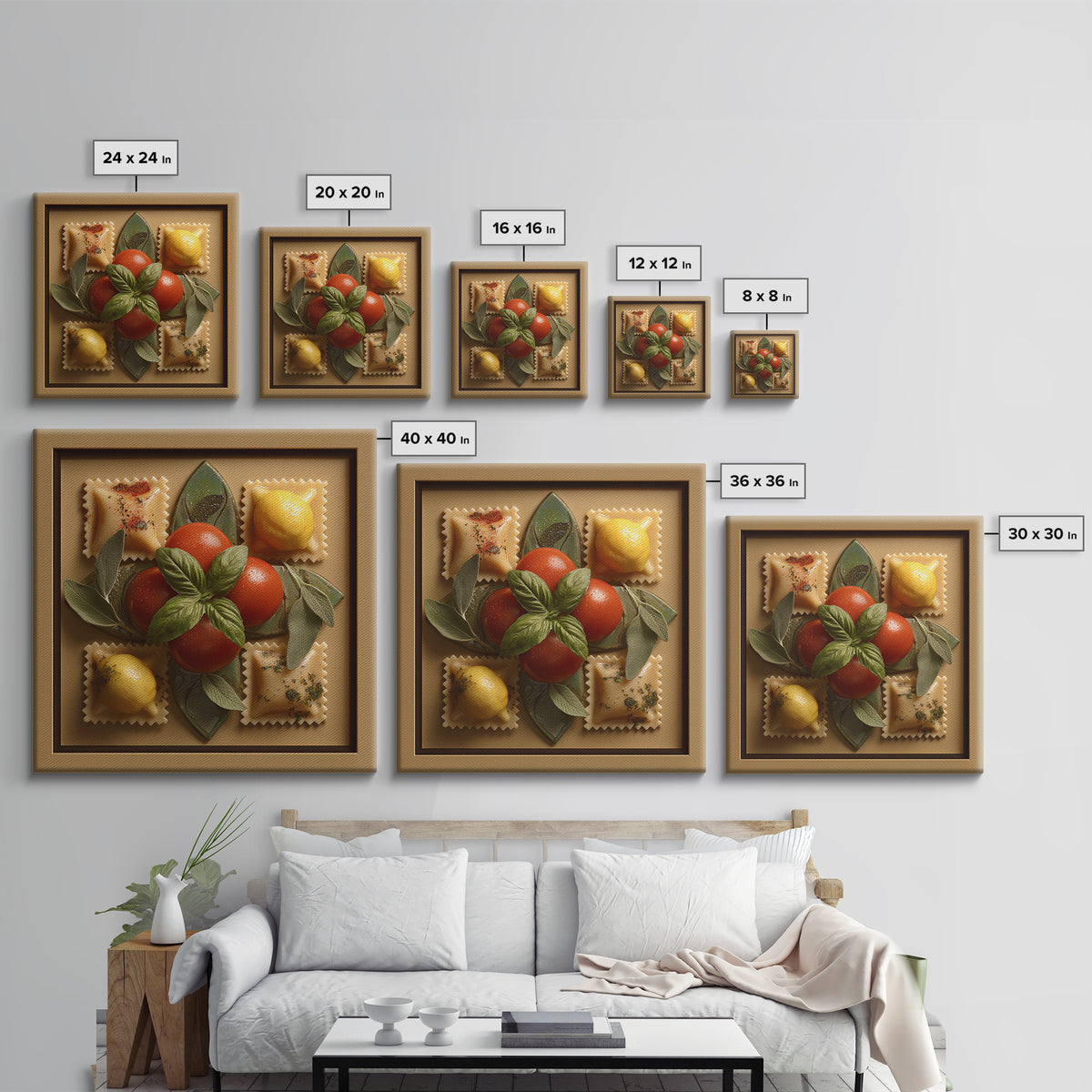 Pasta Lemons and Basil Mediterranean Still Life Canvas Print, Kitchen Art, Dining Room Wall Art, Kitchen Decor, Kitchen, KIT-1x1-17