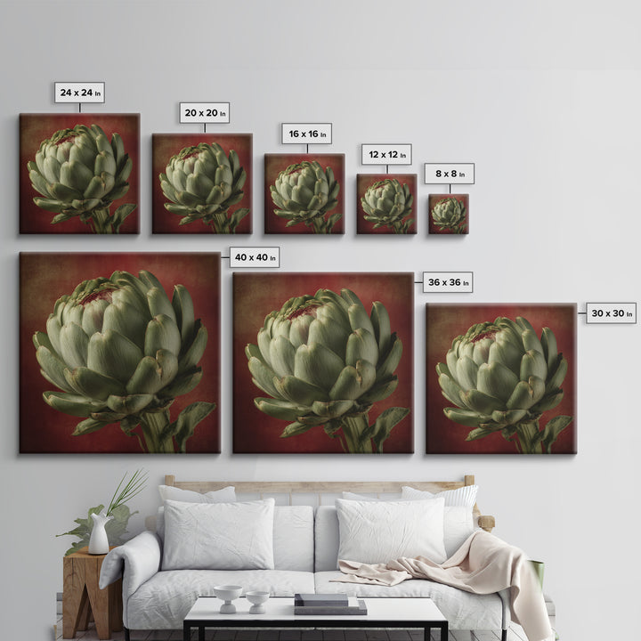 Artichoke Closeup in Painterly Green Tones Canvas Print, Kitchen Art, Prints, Kitchen Decor, Kitchen, Kitchen Wall Decor, KIT-1x1-20