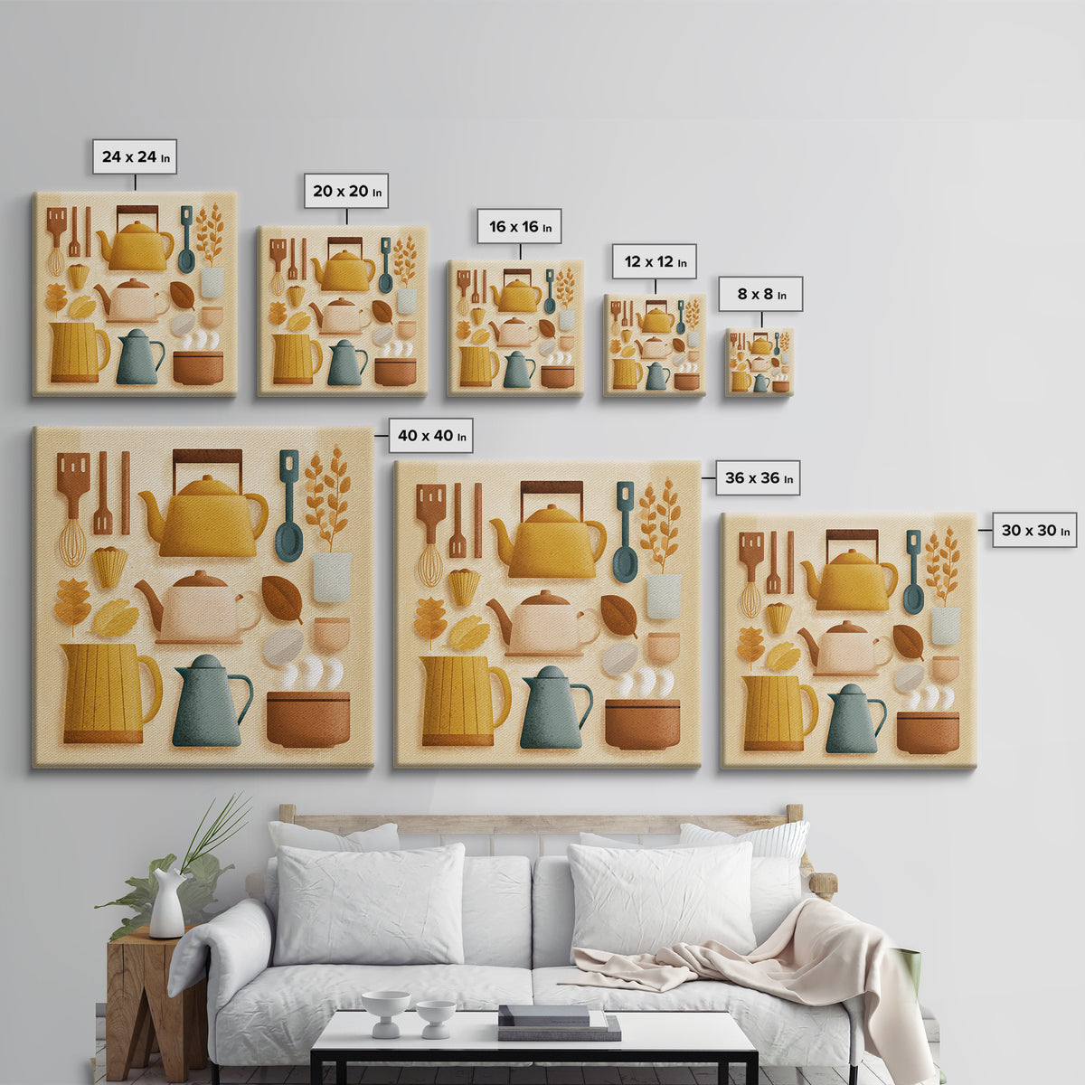 Kitchen Utensil Silhouettes Framed Canvas Print, Kitchen Art, Kitchen Print, Kitchen Decor, Fine Art, Kitchen, Art Print, KIT-1x1-21