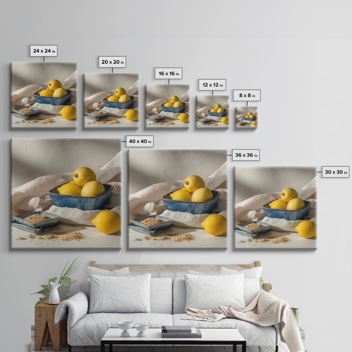 Lemons and Blue Ceramic Bowl Still Life Canvas Print, Kitchen Art, Trendy Wall Art, Kitchen Decor, Fine Art, Kitchen, KIT-1x1-26