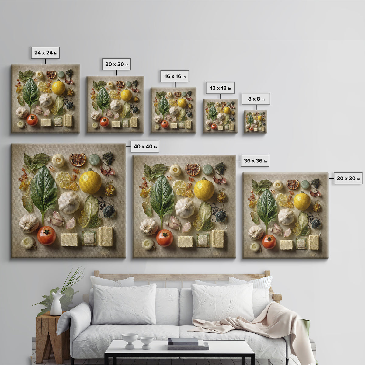 Tomatoes Garlic and Basil on Linen Canvas Print, Kitchen Art, Digital Wall Art, Kitchen Decor, Kitchen, Kitchen Prints, KIT-1x1-3
