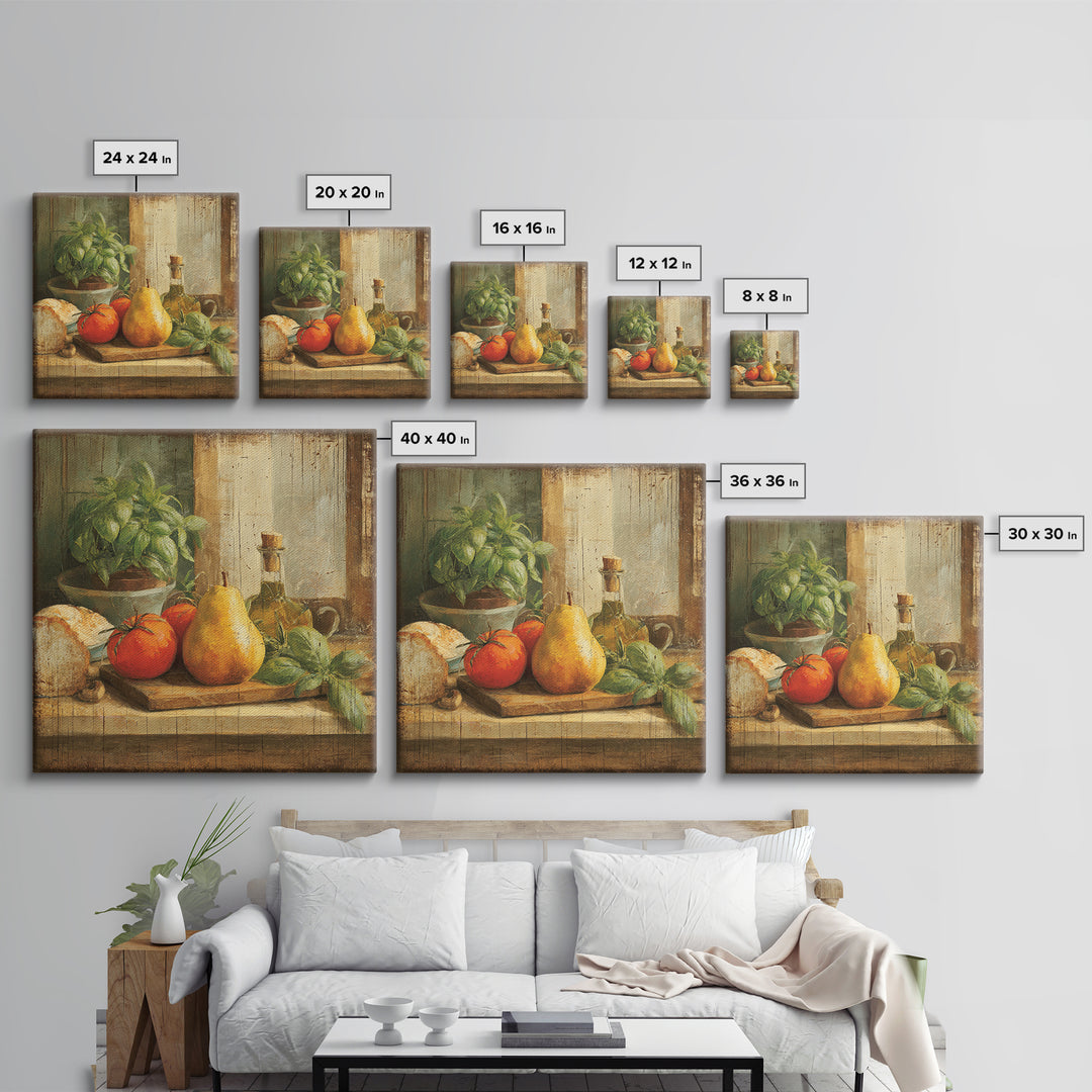 Farmhouse Pears on a Wooden Board Framed Canvas Print, Kitchen Art, Statement Artwork, Kitchen Decor, Abstract Art, Kitchen, KIT-1x1-33