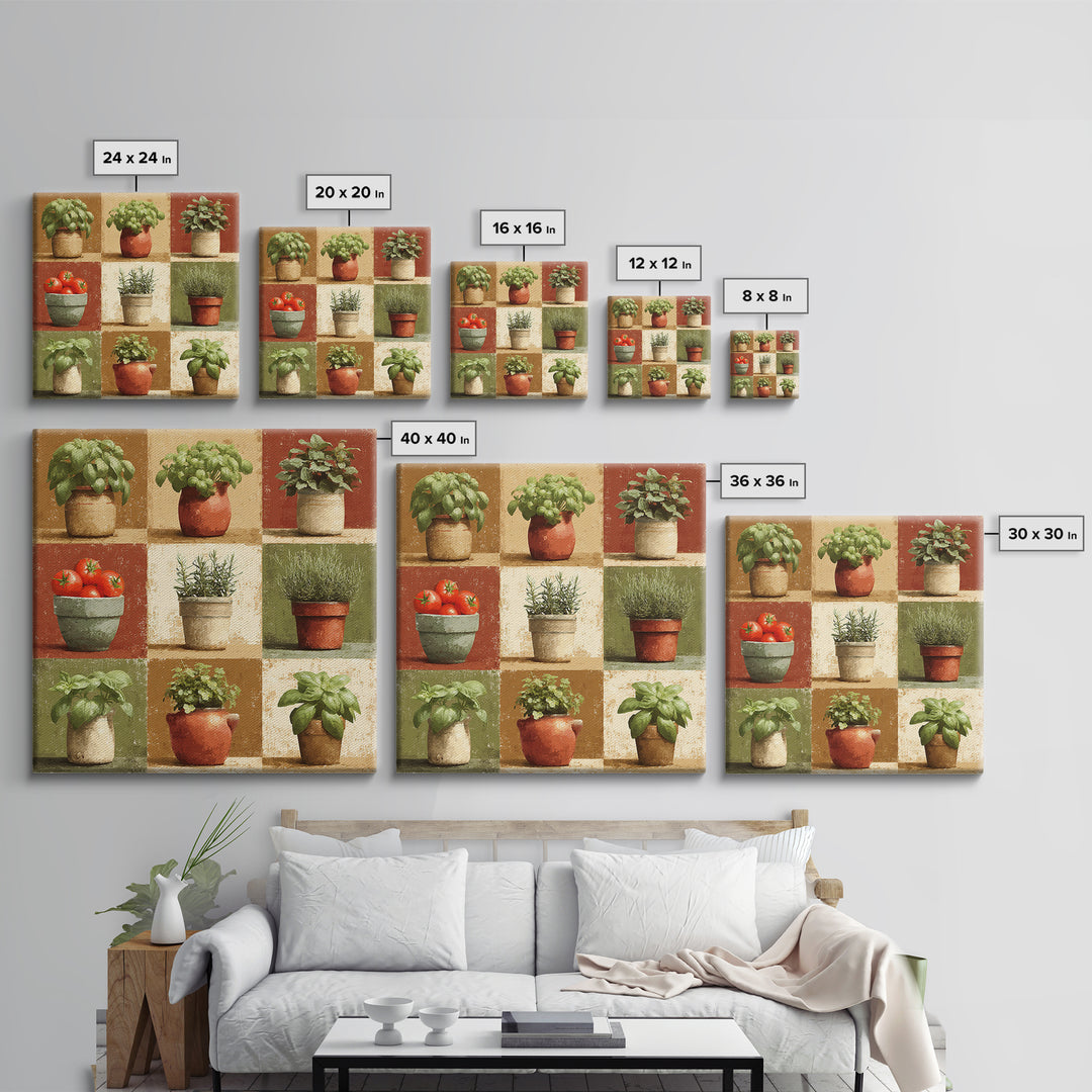 Fresh Herbs in Terracotta Pots Canvas Print, Kitchen Art, Modern Decor, Kitchen Decor, Fine Art, Kitchen, Home Decor, KIT-1x1-49