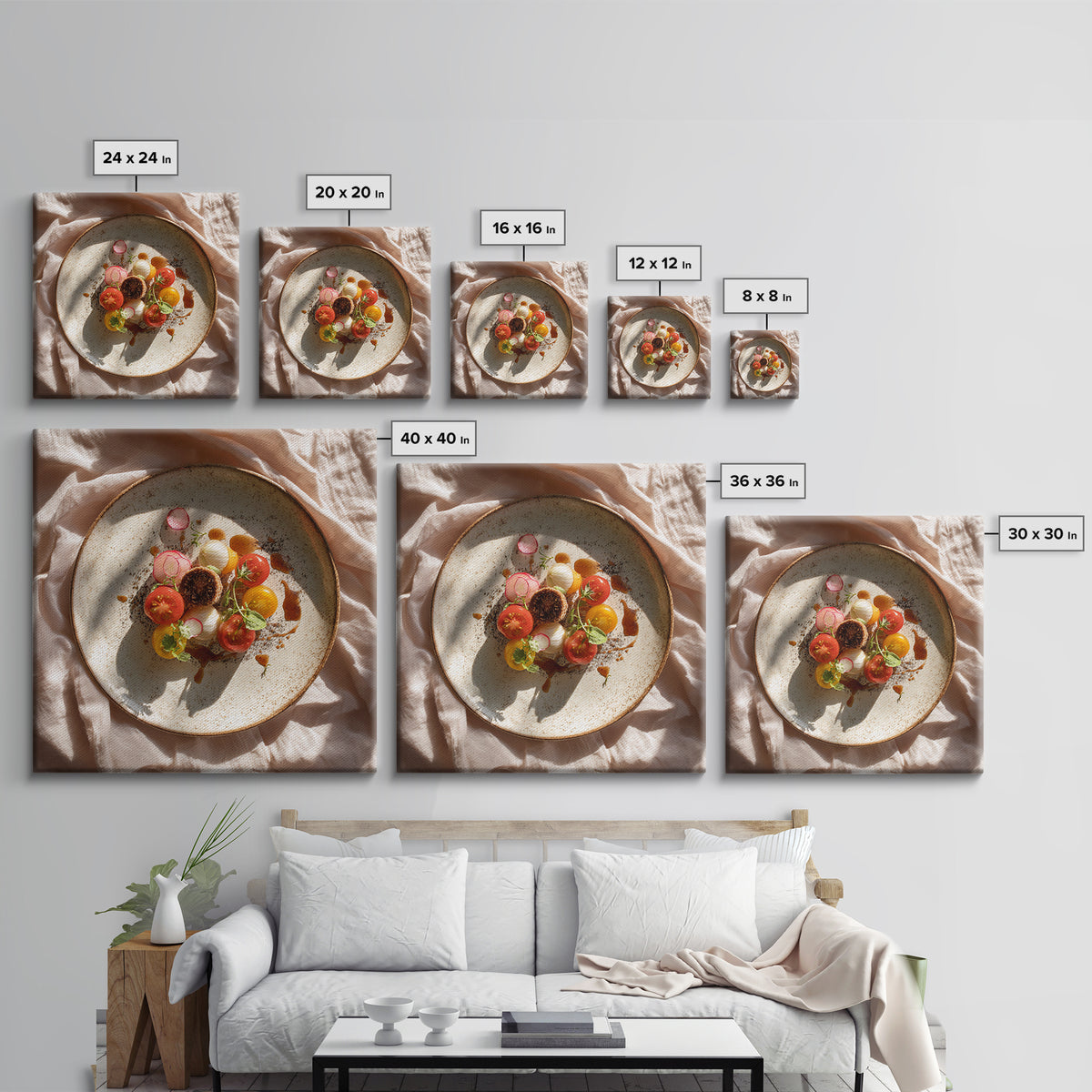 Tomatoes Garlic and Basil on Linen Framed Canvas Print, Kitchen Art, Coffee Wall Art, Kitchen Decor, Abstract Art, Kitchen, KIT-1x1-51