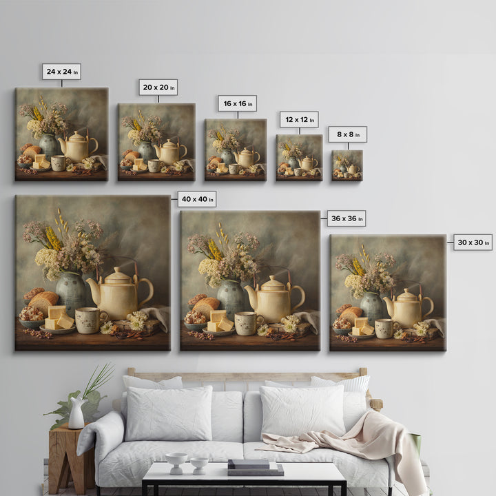 Tea Kettle with Steam and Wildflowers Framed Canvas Print, Kitchen Art, Coffee Wall Art, Kitchen Decor, Fine Art, Kitchen, KIT-1x1-62