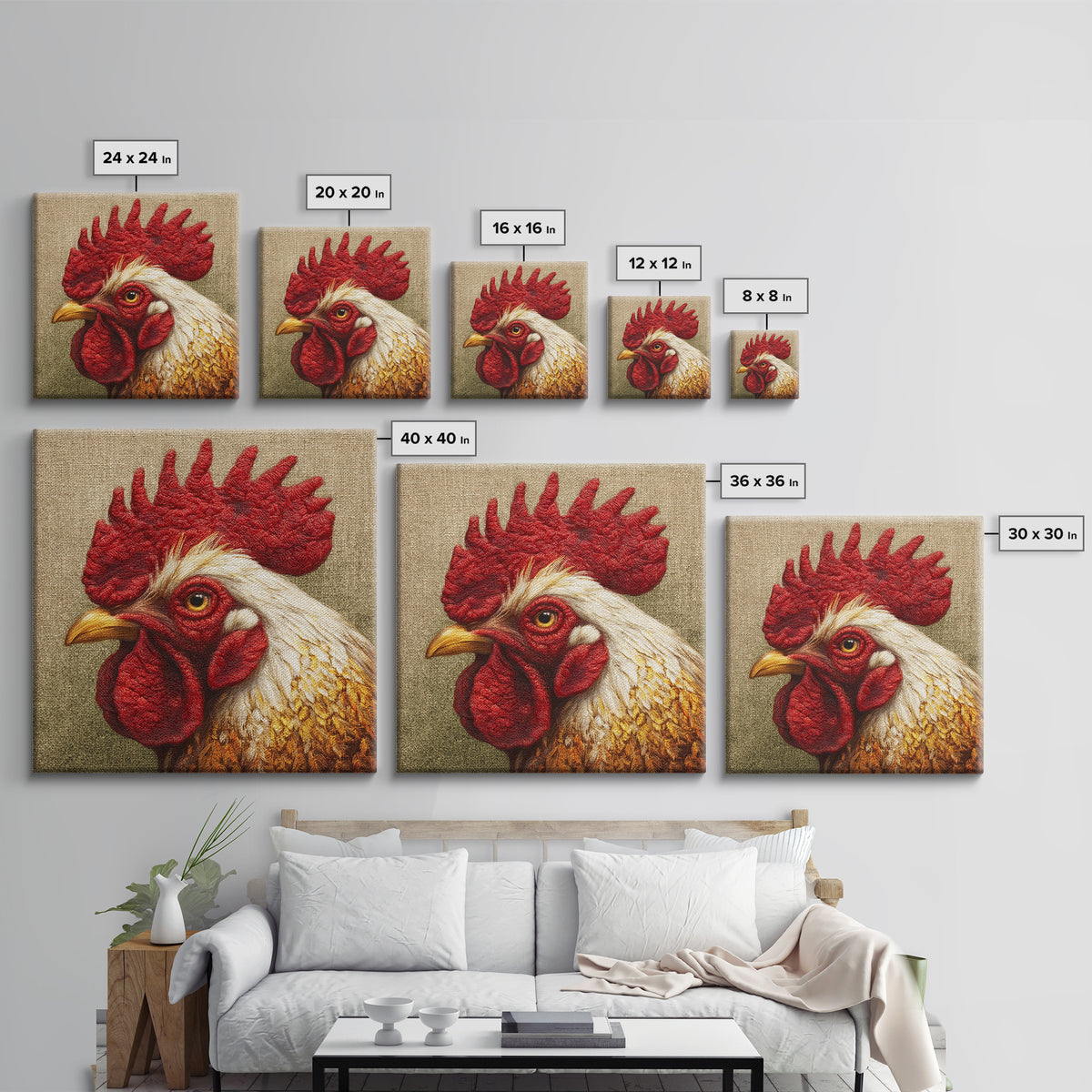 Rooster Portrait for Country Kitchen Charm Framed Canvas Print, Kitchen Art, Kitchen Wall Decor, Kitchen Decor, Kitchen, KIT-1x1-64