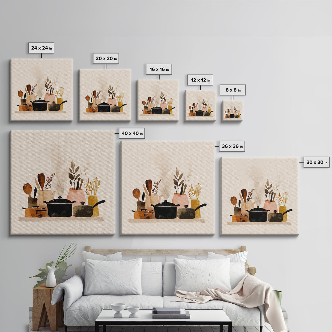 Kitchen Utensil Silhouettes Canvas Print, Kitchen Art, Neutral Decor, Kitchen Decor, Abstract Art, Kitchen, Wall Art, KIT-1x1-69