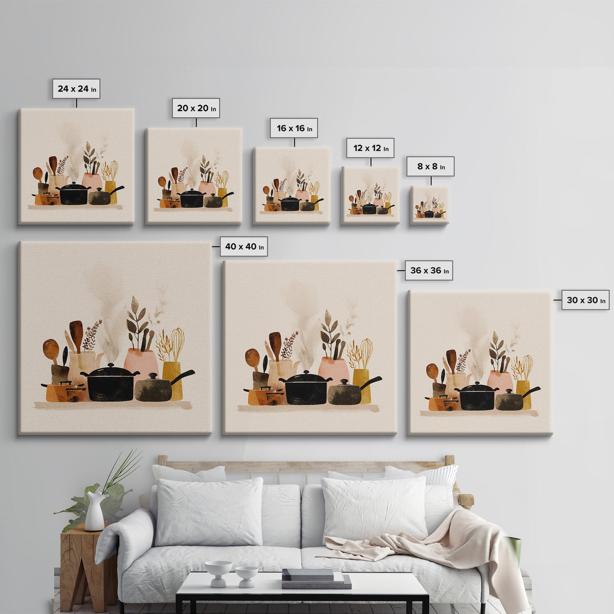 Kitchen Utensil Silhouettes Canvas Print, Kitchen Art, Neutral Decor, Kitchen Decor, Abstract Art, Kitchen, Wall Art, KIT-1x1-69