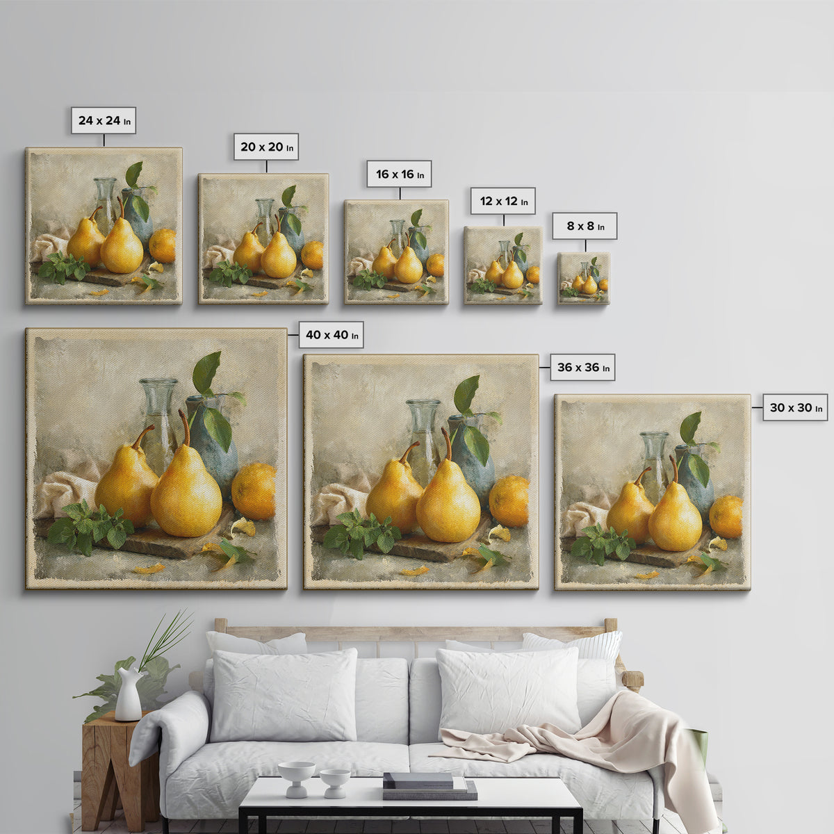 Farmhouse Pears on a Wooden Board Canvas Print, Kitchen Art, Textured Painting, Kitchen Decor, Fine Art, Kitchen, KIT-1x1-81