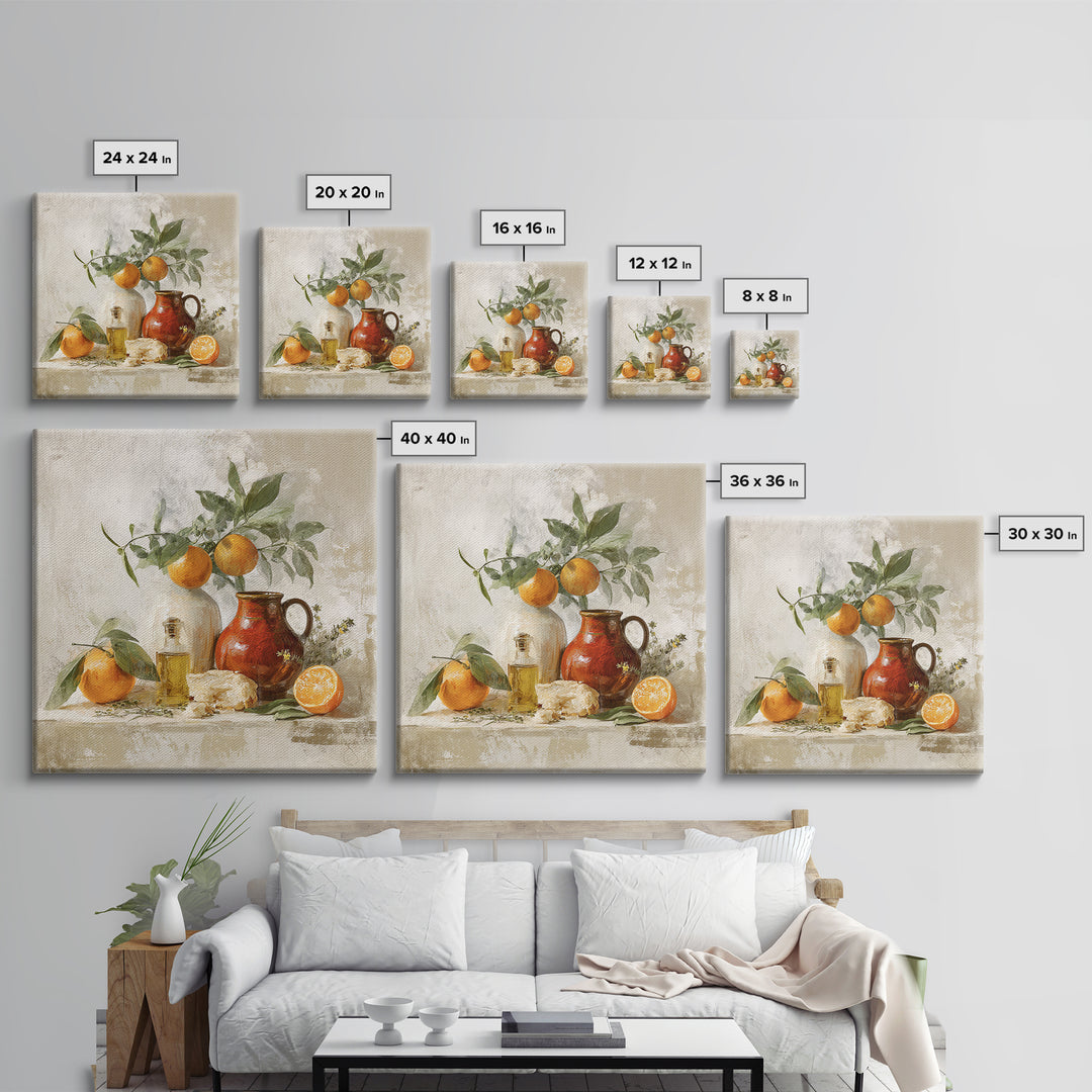 Orange Citrus Botanical Branch Framed Canvas Print, Kitchen Art, Statement Artwork, Kitchen Decor, Oil Painting, Kitchen, KIT-1x1-83