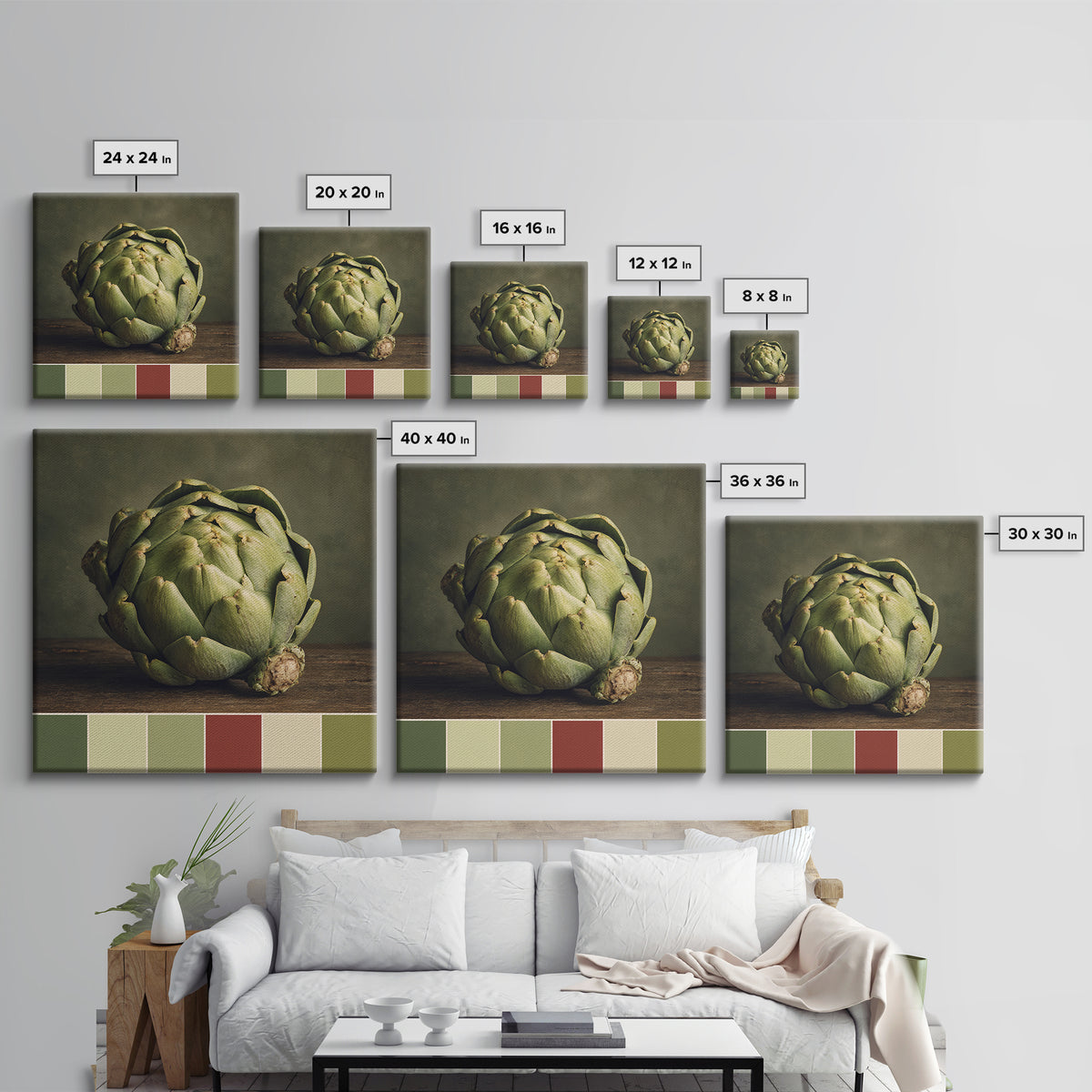 Artichoke Closeup in Painterly Green Tones Canvas Print, Kitchen Art, Coffee Print, Kitchen Decor, Fine Art, Kitchen, KIT-1x1-92