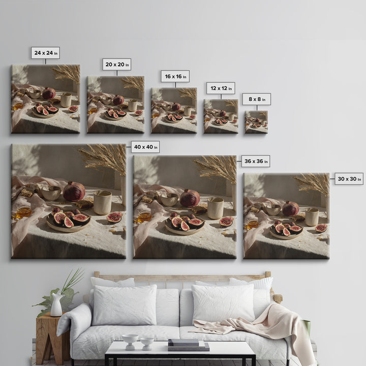 Figs Pomegranates and Linen Composition Canvas Print, Kitchen Art, Kitchen Art Print, Kitchen Decor, Abstract Art, Kitchen, KIT-1x1-94