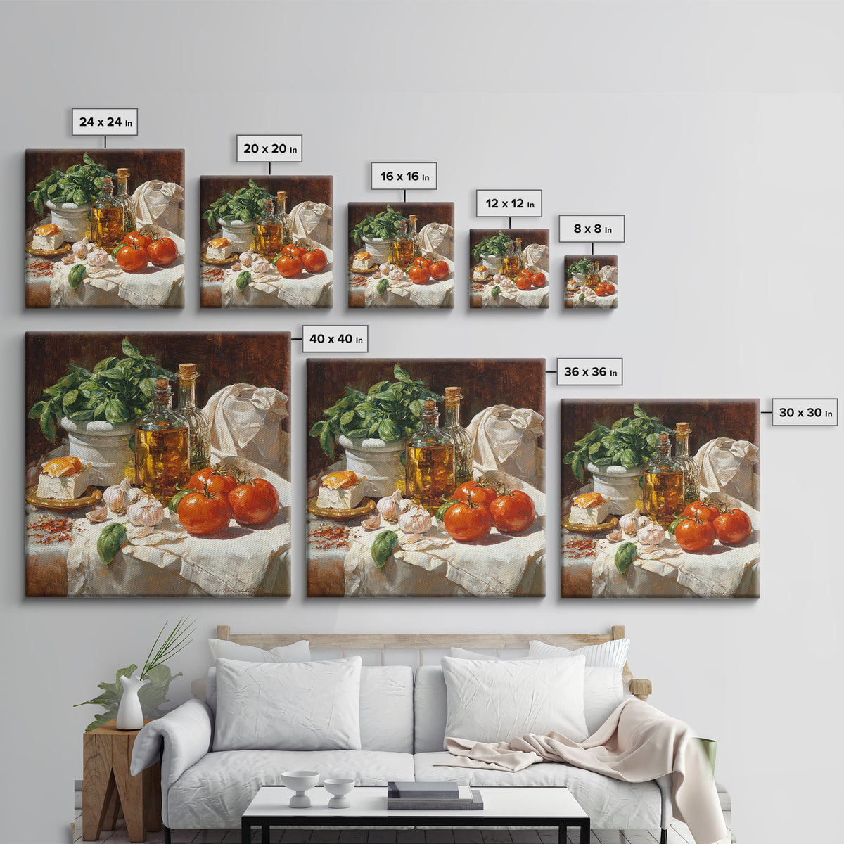 Tomatoes Garlic and Basil on Linen Canvas Print, Kitchen Art, Wall Art, Kitchen Decor, Fine Art, Kitchen, Kitchen Wall Art, KIT-1x1-99