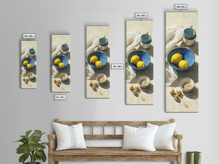 Lemons and Blue Ceramic Bowl Still Life Canvas Print, Kitchen Art, Kitchen Print, Kitchen Decor, Fine Art, Kitchen, Art Print, KIT-1x3-14