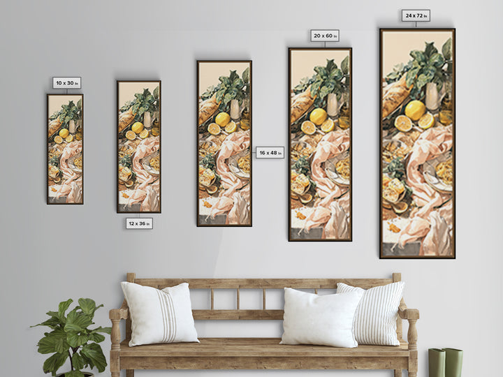 Pasta Lemons and Basil Mediterranean Still Life Framed Canvas Print, Kitchen Art, Modern Decor, Kitchen Decor, Kitchen, KIT-1x3-29