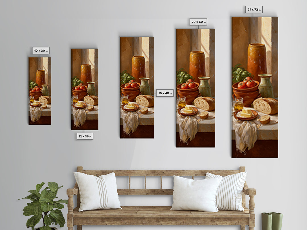 Fresh Bread with Butter and Honey Framed Canvas Print, Kitchen Art, Trendy Wall Art, Kitchen Decor, Oil Painting, Kitchen, KIT-1x3-30