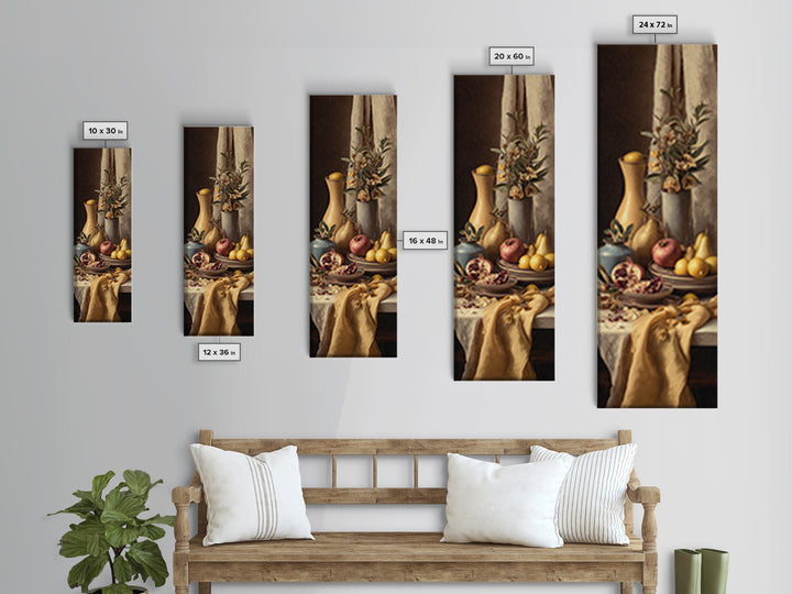 Figs Pomegranates and Linen Composition Framed Canvas Print, Kitchen Art, Dining Room Wall Art, Kitchen Decor, Abstract Art, KIT-1x3-34