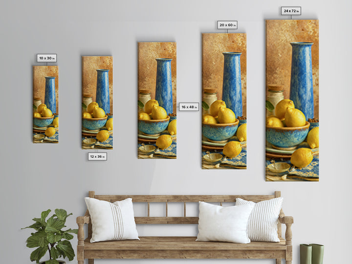 Lemons and Blue Ceramic Bowl Still Life Canvas Print, Kitchen Art, Kitchen Print, Kitchen Decor, Fine Art, Kitchen, Art Print, KIT-1x3-38