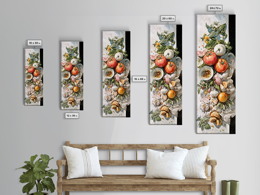 Tomatoes Garlic and Basil on Linen Canvas Print, Kitchen Art, Art Prints, Kitchen Decor, Fine Art, Kitchen, Modern Art, KIT-1x3-39
