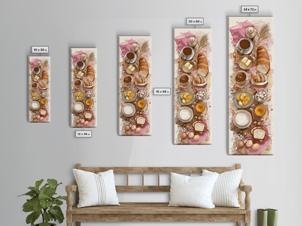 Fresh Bread with Butter and Honey Framed Canvas Print, Kitchen Art, Trendy Wall Art, Kitchen Decor, Oil Painting, Kitchen, KIT-1x3-54