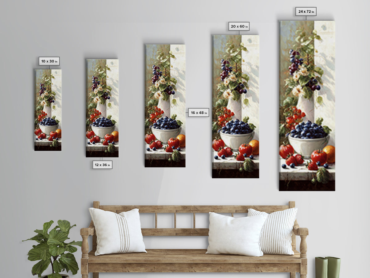 Blueberries in a White Bowl Canvas Print, Kitchen Art, Art Deco, Kitchen Decor, Oil Painting, Kitchen, Poster Art, KIT-1x3-55