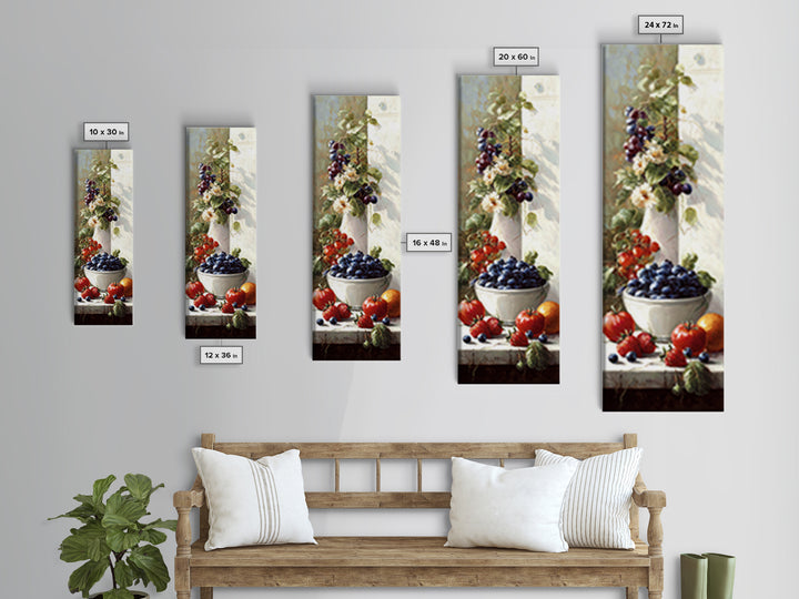 Blueberries in a White Bowl Canvas Print, Kitchen Art, Art Deco, Kitchen Decor, Oil Painting, Kitchen, Poster Art, KIT-1x3-55