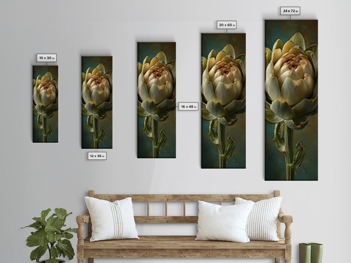 Artichoke Closeup in Painterly Green Tones Canvas Print, Kitchen Art, Digital Art, Kitchen Decor, Kitchen, Minimalist Wall Art, KIT-1x3-56