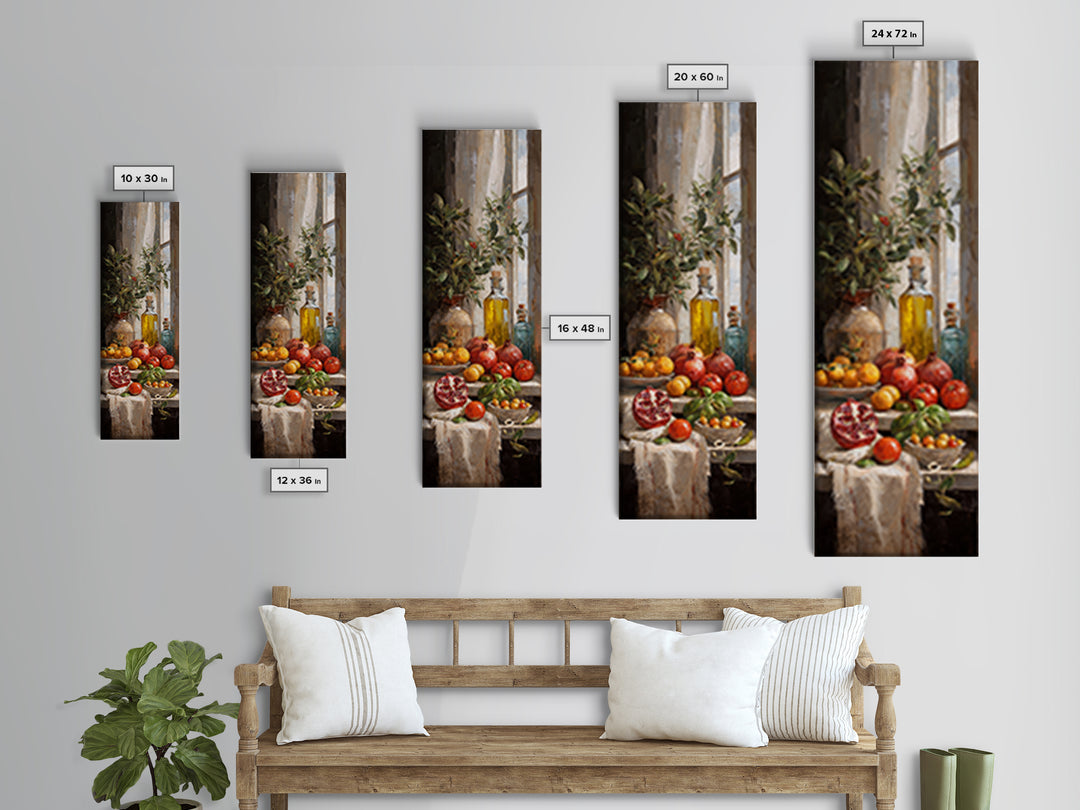Figs Pomegranates and Linen Composition Framed Canvas Print, Kitchen Art, Dining Room Wall Art, Kitchen Decor, Abstract Art, KIT-1x3-58