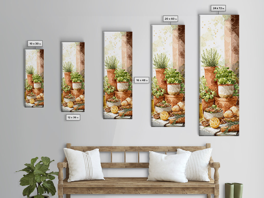 Fresh Herbs in Terracotta Pots Framed Canvas Print, Kitchen Art, Textured Painting, Kitchen Decor, Fine Art, Kitchen, KIT-1x3-61