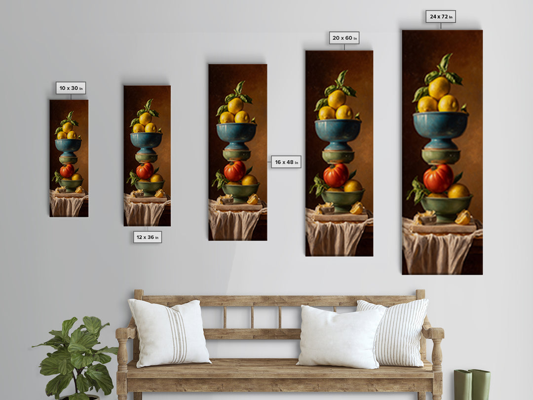 Lemons and Blue Ceramic Bowl Still Life Framed Canvas Print, Kitchen Art, Neutral Decor, Kitchen Decor, Fine Art, Kitchen, KIT-1x3-62