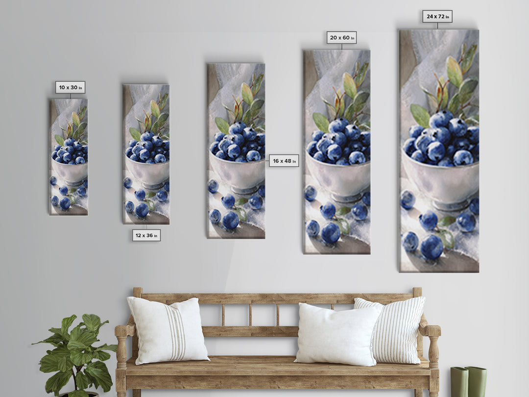 Blueberries in a White Bowl Canvas Print, Kitchen Art, Contemporary Art, Kitchen Decor, Fine Art, Kitchen, Kitchen Wall Art, KIT-1x3-7