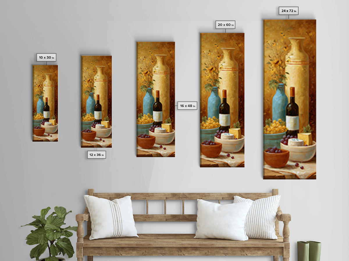 Wine Bottle Grapes and Cheese Still Life Canvas Print, Kitchen Art, Kitchen Decor, Fine Art, Kitchen, Trendy Wall Art, KIT-1x3-72