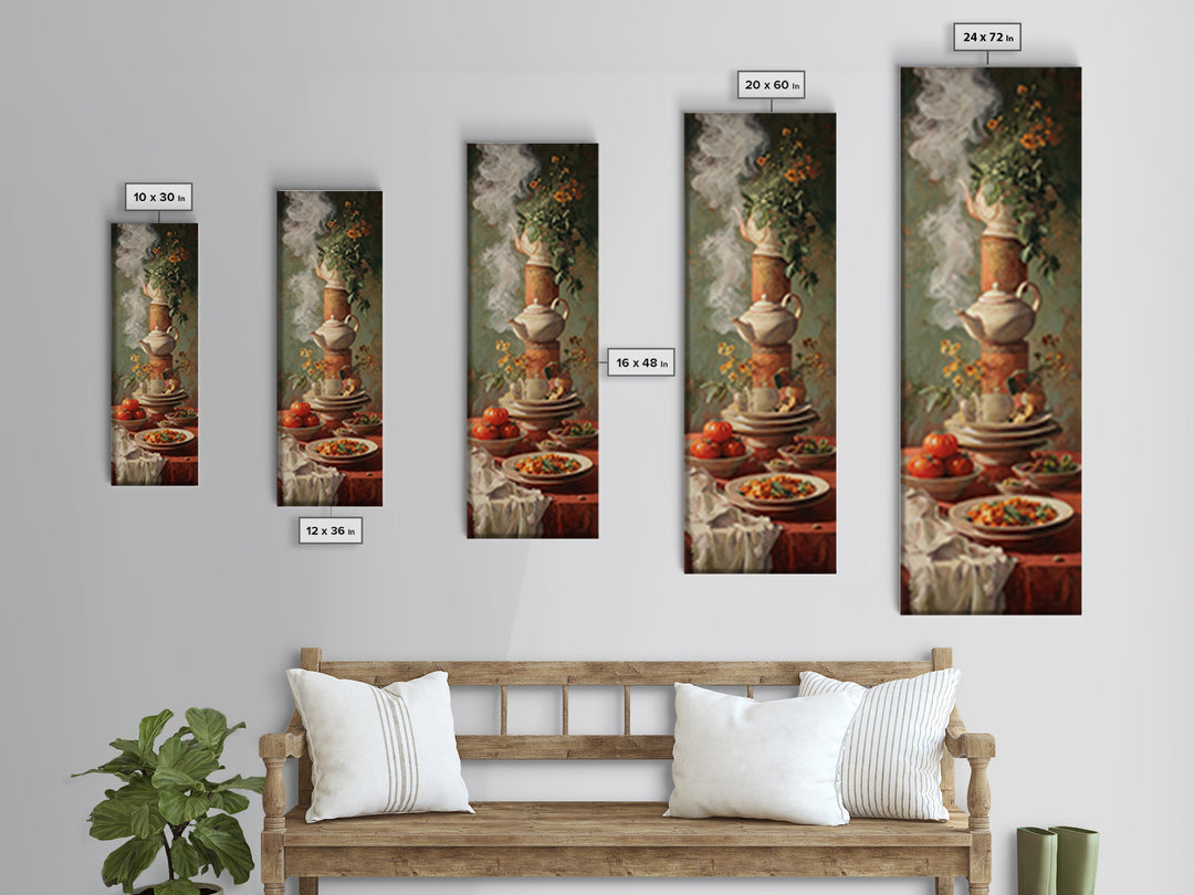 Tea Kettle with Steam and Wildflowers Framed Canvas Print, Kitchen Art, Kitchen Art Print, Kitchen Decor, Watercolor Art, KIT-1x3-74