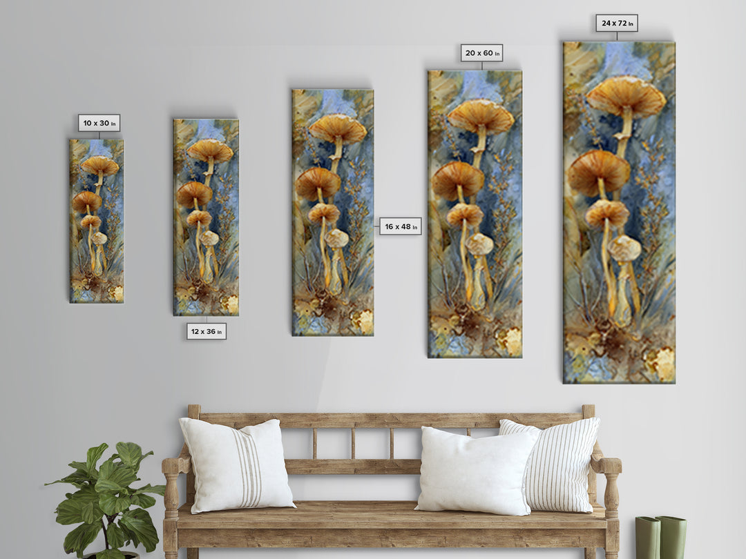 Mushrooms and Thyme Botanical Study Framed Canvas Print, Kitchen Art, Coffee Art, Kitchen Decor, Oil Painting, Kitchen, KIT-1x3-75