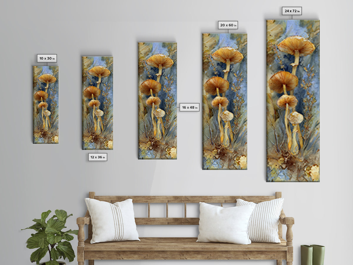 Mushrooms and Thyme Botanical Study Framed Canvas Print, Kitchen Art, Coffee Art, Kitchen Decor, Oil Painting, Kitchen, KIT-1x3-75