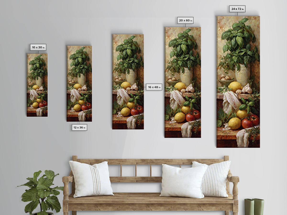 Pasta Lemons and Basil Mediterranean Still Life Canvas Print, Kitchen Art, Art Print, Kitchen Decor, Fine Art, Kitchen, KIT-1x3-77