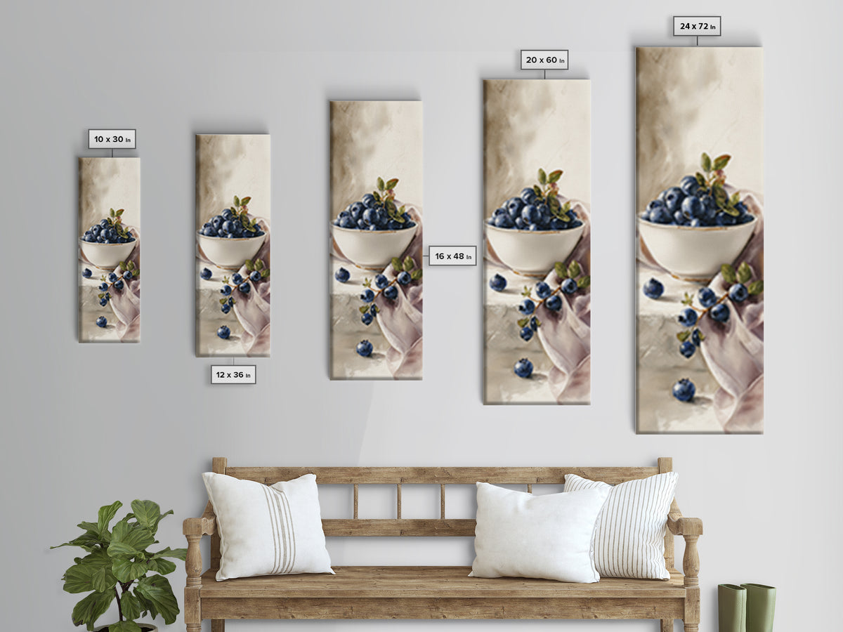 Blueberries in a White Bowl Framed Canvas Print, Kitchen Art, Kitchen Decor, Kitchen, Kitchen Art Print, Bar Cart Decor, KIT-1x3-79