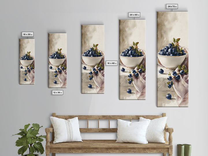 Blueberries in a White Bowl Framed Canvas Print, Kitchen Art, Kitchen Decor, Kitchen, Kitchen Art Print, Bar Cart Decor, KIT-1x3-79