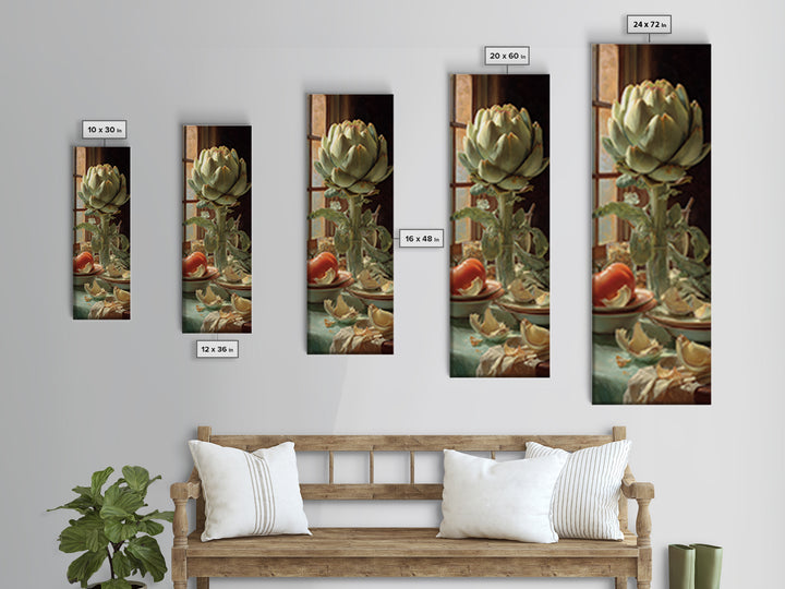 Artichoke Closeup in Painterly Green Tones Framed Canvas Print, Kitchen Art, Statement Artwork, Kitchen Decor, Kitchen, KIT-1x3-8